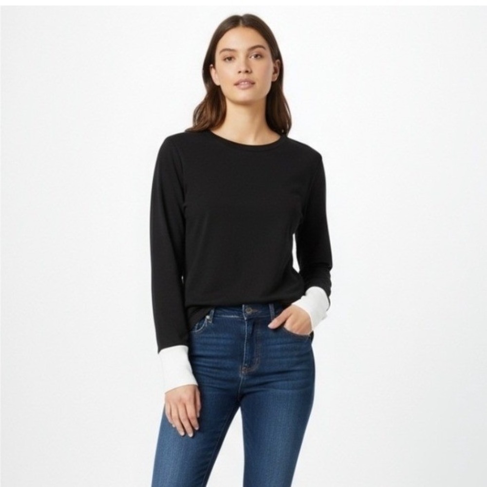 Universal Standard Classic Long‎ Sleeve Tee French Cuff Black White XL